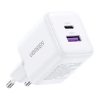 Kép 1/4 - Ugreen X516 USB + USB-C fali töltő, GaN, 30 W (fehér)