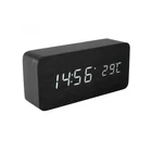 Kép 1/2 - Home OC 04 digitális LED ébresztőóra, valódi faburkolat, tapsra aktiválható fehér kijelző, dátum és hőmérséklet kijelzés, elemes vagy hálózati tápellátás