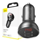 Kép 1/8 - Baseus autós töltő kijelzővel, 2x USB, 4,8A, 24W (szürke)