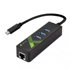 Kép 1/5 - Techly IDATA USB-ETGIGA-3C2 USB-C-RJ45 Gigabit Hálózati Kártya/Adapter, 3x USB 3.0 Hub