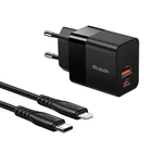 Kép 1/2 - Mcdodo CH-1952 USB + USB-C, 20W hálózati töltő + USB-C Lightning kábel (fekete)