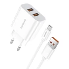 Kép 1/2 - Foneng EU45 hálózati töltő, 2x USB + Micro-USB kábel