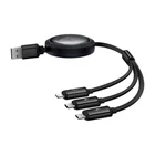 Kép 2/9 - Gyors töltőkábel 3in1 Baseus Free2Draw, USB micro USB+USB-C+Lightning, 3.5A, 1.1m (fekete)