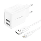 Kép 1/2 - Foneng EU53 20W 2xUSB-A, 2.4A network charger (White) + USB-A toLightning cable