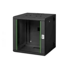 Kép 1/2 - Unique 19" 12U rack 600x600 falra szerelhető hálózati szekrény, üvegajtó, fekete, osztott, összeszerelt, 100 kg