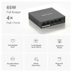 Kép 4/10 - Mercusys MS105GP hálózati kapcsoló Gigabit Ethernet (10/100/1000) Ethernet-áramellátás (PoE) támogatása Fekete