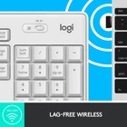 Kép 10/10 - Logitech 920-009824 billentyűzet Egér mellékelve Irodai Vezeték nélküli RF QWERTY Nemzetközi amerikai Fehér