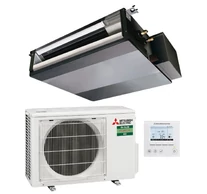 Mitsubishi Electric Monosplit szett: Padlónálló burkolat nélküli légcsatornázható beltéri egység, PAR-41MAA fali vezetékes szabályozóval. Monosplit R32 kültéri egység, 1 fázisú kivitel.