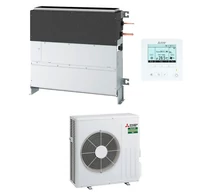 Mitsubishi Electric Monosplit szett: Padlónálló burkolat nélküli légcsatornázható beltéri egység, PAR-41MAA fali vezetékes szabályozóval. Monosplit R32 kültéri egység, 1 fázisú kivitel.