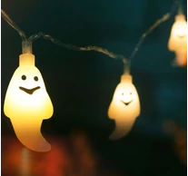 Halloween-i LED-es fényfüzér - szellem - 10 LED - 2 x AA - 1,35 m