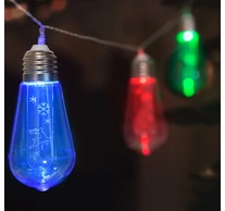 LED fényfüzér - Villanykörte - 10 LED - 1,9 méter - színes - 2 x AA