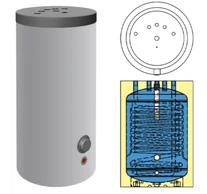 Heizer HP-TOP 160 R, 163 literes tároló hőszivattyúhoz felső csatlakozással 1 hőcserélővel, 2m2, 95°C, 10 bar, fix szigetelés