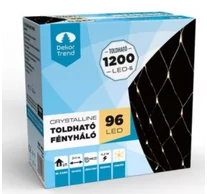 Crystalline toldható LED fényháló, 200 x 100 cm, 96 db MELEG FEHÉR LED, átlátszó kábel, Kül- és beltéri