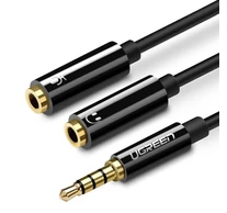 UGREEN AV141 AUX audio elosztó 3,5 mm-es mini jack kábel (dugós) a fejhallgatóhoz + mikrofon (anya), 20 cm (fekete)