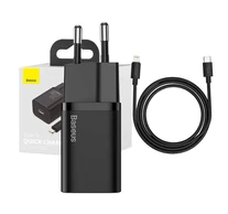 Baseus Super Si USB-C gyorstöltő, 20W, 1 m-es USB-C-Lightning kábellel (fekete)