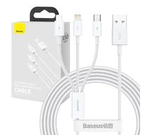 Baseus Superior Series 3 az 1-ben USB-kábel, USB - micro-USB / USB-C / Lightning, 3,5 A, 1,5 m (fehér)