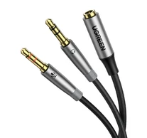 UGREEN AV193 AUX audio elosztó, fejhallgató + mikrofon 3.5mm-es mini jack kábel, 20cm (szürke)