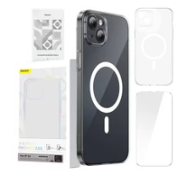 Baseus Crystal Clear mágneses telefontok iPhone 13 (átlátszó), edzett üvegfólia + tisztítókészlet