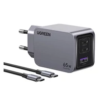 UGREEN Nexode Pro fali töltő, USB + 2x USB-C, 65W + USB-C kábel, 1.5m (fekete)