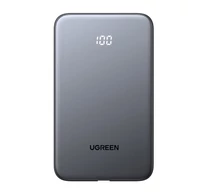 Ugreen PB526 10000 mAh-s power bank USB + USB-C, 20 W, beépített kábellel (szürke)