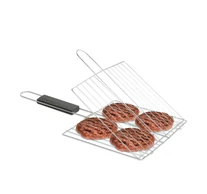 Grill hamburger sütő rács - króm bevonattal, fa nyéllel - 38 x 22 cm