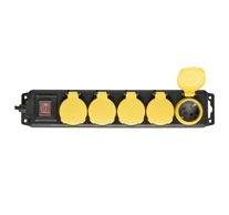 Home NVO 05K/BK hálózati elosztó, 1,5 m, kapcsolós, H05RR-F 3G1,0 mm2, gumikábel, IP44 védelem, 5 aljzat gyermekvédelemmel és zárófedéllel, max. 3500W
