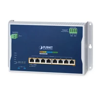 PLANET Industrial 8-Port Wall-mount Switch WGS-4215-8P2X Vezérelt L2+ Gigabit Ethernet (10/100/1000) Ethernet-áramellátás (PoE) támogatása Kék, Fémes