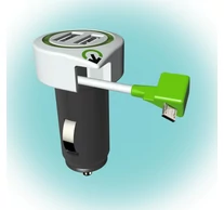 SAL 3.100110 autós USB töltő, 2 USB aljzat, 1 kihúzható micro USB csatlakozó, 3.1 A megosztott