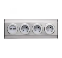 Home KNV 03/USB szerelhető konyhai hálózati elosztó USB aljzatokkal, 3 védőérintkezős és 2 USB aljzat, rozsdamentes acél, felszerelés sarokba is, max. 3680 W,