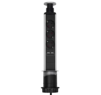 Home NVE 3/USB süllyesztett elosztó USB töltőaljzatokkal, 1,4 m, 3 földelt aljzat gyermekvédelemmel, asztalba, munkalapba építhető, süllyeszthető, max. 3680 W