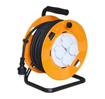 Home HJR 10-25/2,5 kábeldob, 25 m, fém talp, IP44, H05RR-F 3G 2,5 mm2 gumi kábel, max. 3600 W, 4 aljzat takarófedéllel, védőkapcsoló
