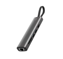 Home USBHUB7 dokkoló állomás, Gigabit RJ45, 4K HDMI HDR,  egér, billentyűzet, TF/microSD, SD, 2 TB USB tároló, merevlemez, ~100 W PD, plug & play