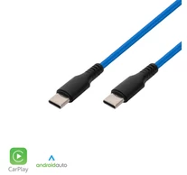 Home USBCC1 töltőkábel, USB-C / USB-C, 2.1A, 1m,szövött, kék