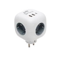Home CUBE1 kocka elosztó USB töltővel, 3 aljzat gyermekvédelemmel, 1db USB C, 2db  USB A, max. 3680 W