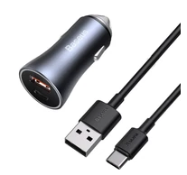 Baseus Golden Contactor Pro autós töltő, USB + USB-C, QC4.0 +, PD, SCP, 40 W (szürke) + USB-USB-C kábel, 1 m (fekete)