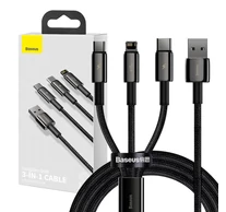 Baseus Tungsten Gold 3 az 1-ben USB-kábel, USB - micro-USB / USB-C / Lightning, 3,5 A, 1,5 m (fekete)