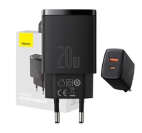 Baseus kompakt gyorstöltő, USB, USB-C, 20 W (fekete)