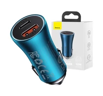 Baseus Golden Contactor Max autós töltő, USB + USB-C, 60W (kék)