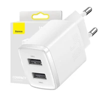 Baseus Compact gyorstöltő, 2x USB, 10.5W (fehér)
