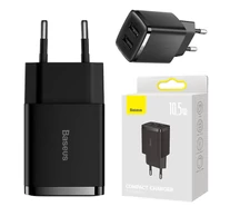 Baseus Compact gyorstöltő, 2x USB, 10.5W (fekete)