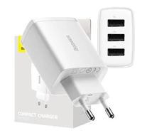Baseus kompakt gyorstöltő, 3x USB, 17W (fehér)