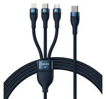 Baseus Flash Series 2, 3 az 1-ben USB kábel, USB-C / Micro-USB / Lightning, 100W, 1.5m (kék)