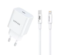 VFAN E04 fali töltő, USB-C, 20W, QC 3.0 + Lightning kábel (fehér)
