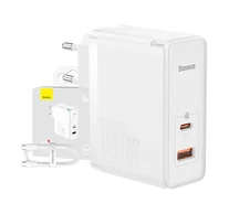 Baseus GaN5 Pro USB-C + USB hálózati töltő, 100W + 1m kábel (fehér)