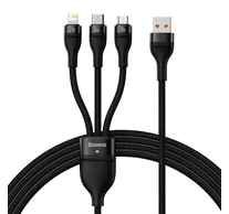 Baseus Flash II 3 az 1-ben USB kábel, USB-C + micro-USB + Lightning, 66W, 1.2m (fekete)