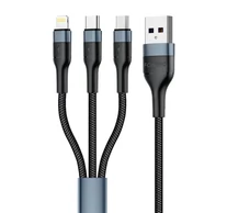 Foneng X51 3 az 1-ben USB-C/Micro-USB/Lightning kábel, 3A, 1m (fekete)