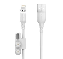Foneng X62 3 az 1-ben USB-C/Lightning/Micro-USB kábel mágnessel, 2.4A, 1m (fehér)