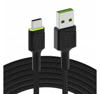 Cable USB - USB-C Green Cell GC Ray, 120cm, green LED, with Ultra Charge, QC 3.0