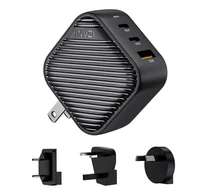 INVZI GanHub 2x USB-C + USB töltő, 65W, EU/UK/AU/US (fekete)