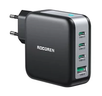 Wall charger GaN Rocoren 3x USB-C, 1x USB, Power Delivery 3.0, 100W (black)